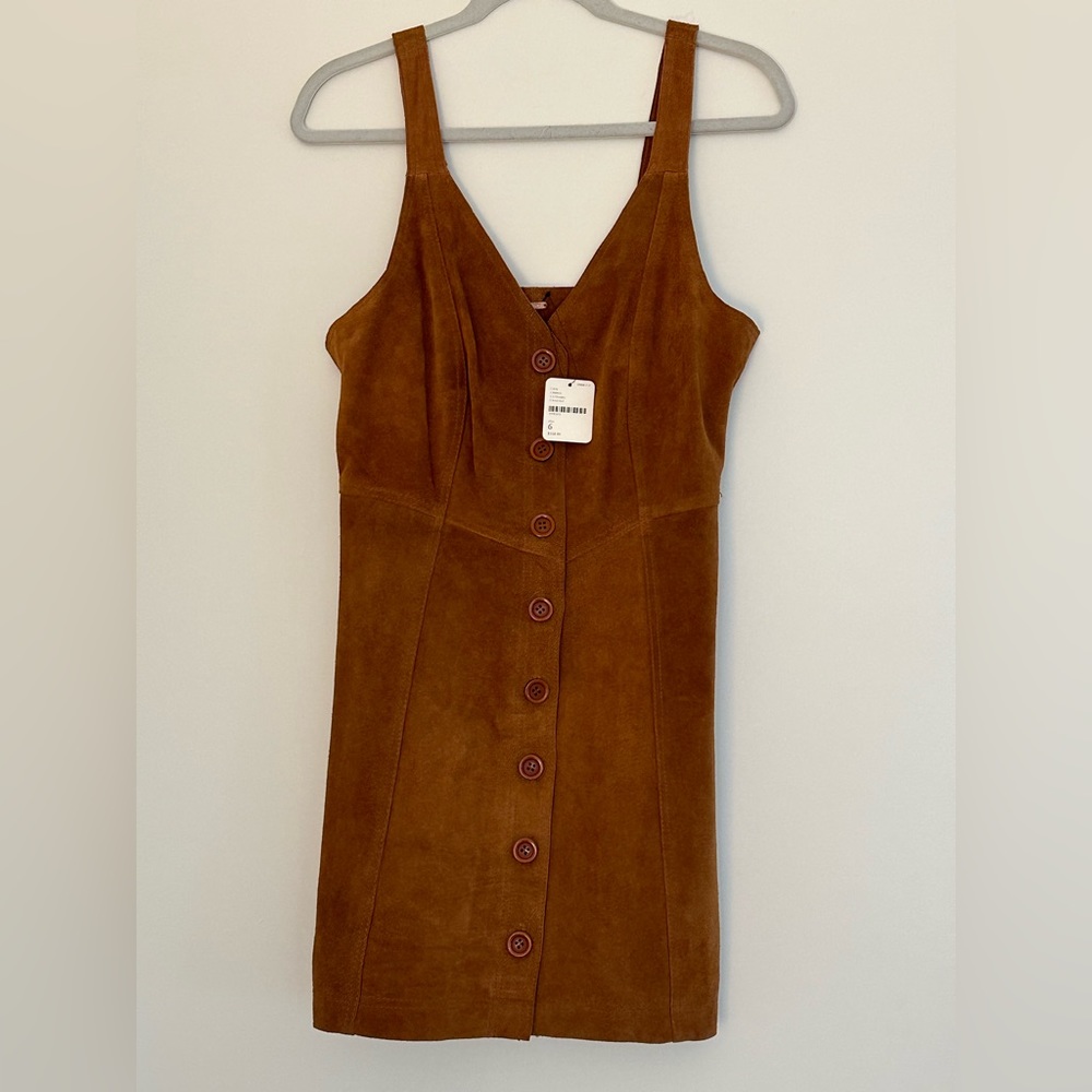 Free People Suede Abbie Mini Dress in Honey